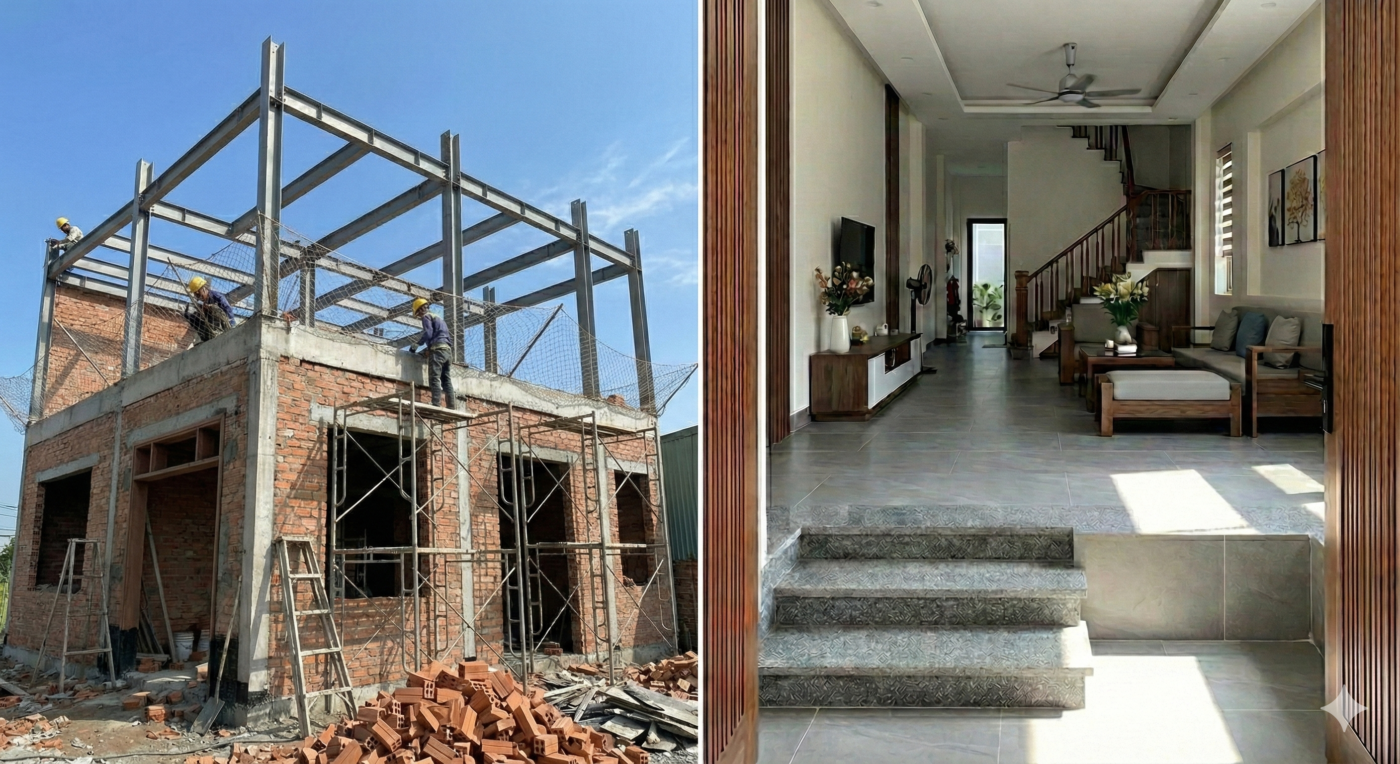 Giải pháp nâng tầng nhà phố bằng khung thép tiền chế siêu nhẹ