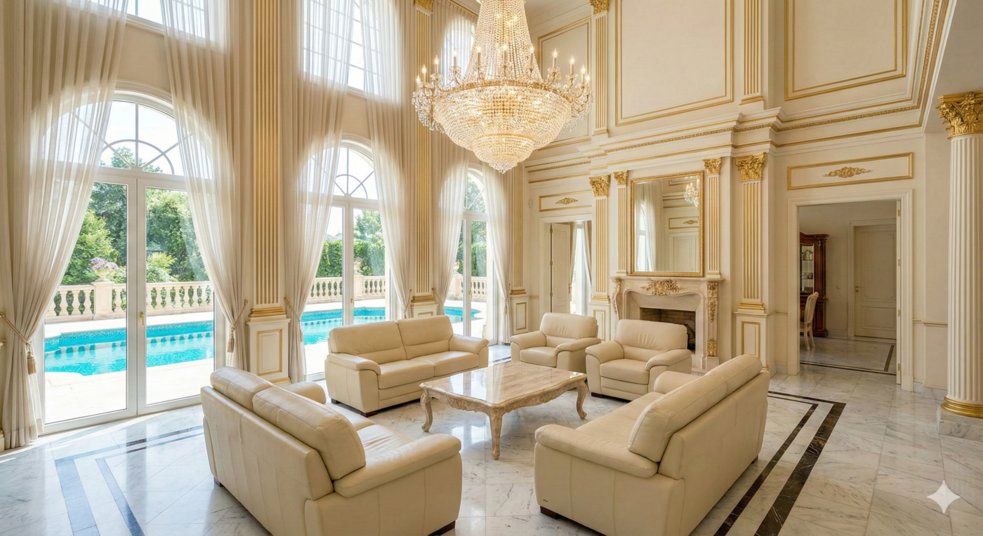 Thiết kế nội thất phòng khách biệt thự tân cổ điển sang trọng