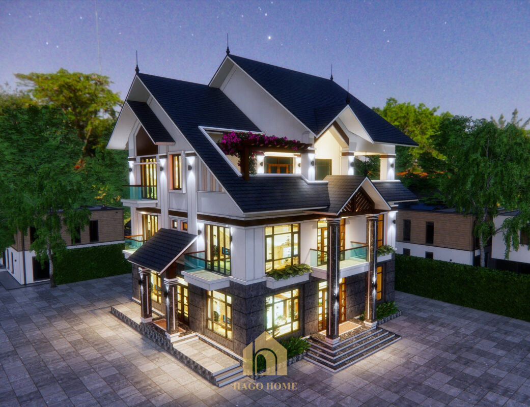 Mẫu thiết kế biệt thự mái thái 3 tầng xây trọn gói giá 3,24 tỷ