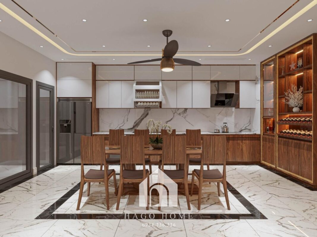 Nội thất phòng bếp gỗ gõ đỏ