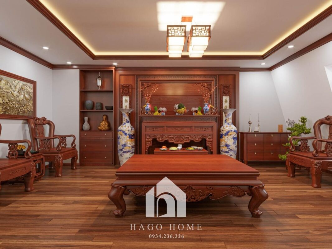 Nội thất phòng thờ gỗ gõ đỏ