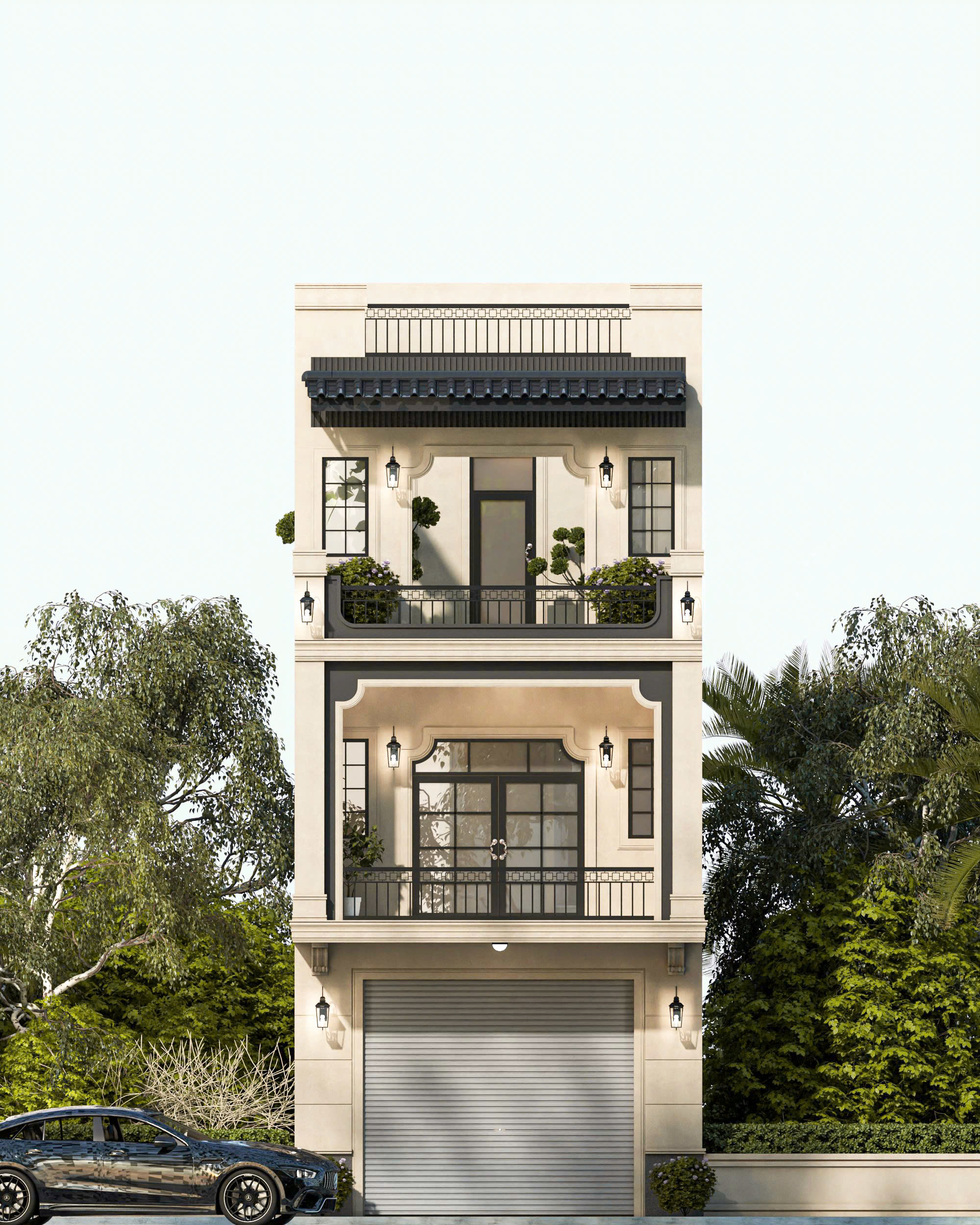 Ngôi nhà phố ba tầng hiện đại với mặt tiền rộng