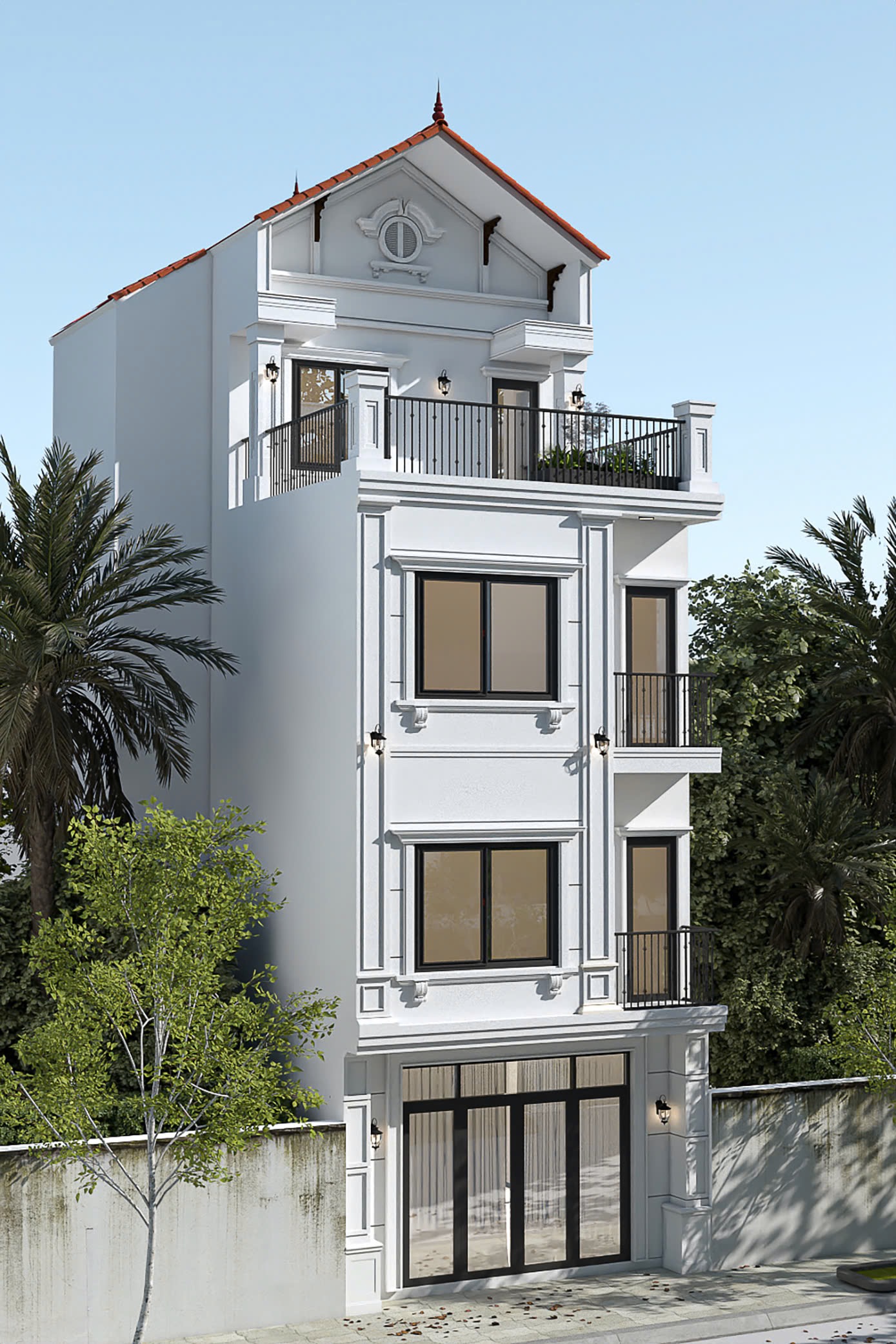Mẫu nhà phố 4 tầng phong cách tân cổ điển hiện đại Mẫu nhà phố 4 tầng phong cách tân cổ điển hiện đại
