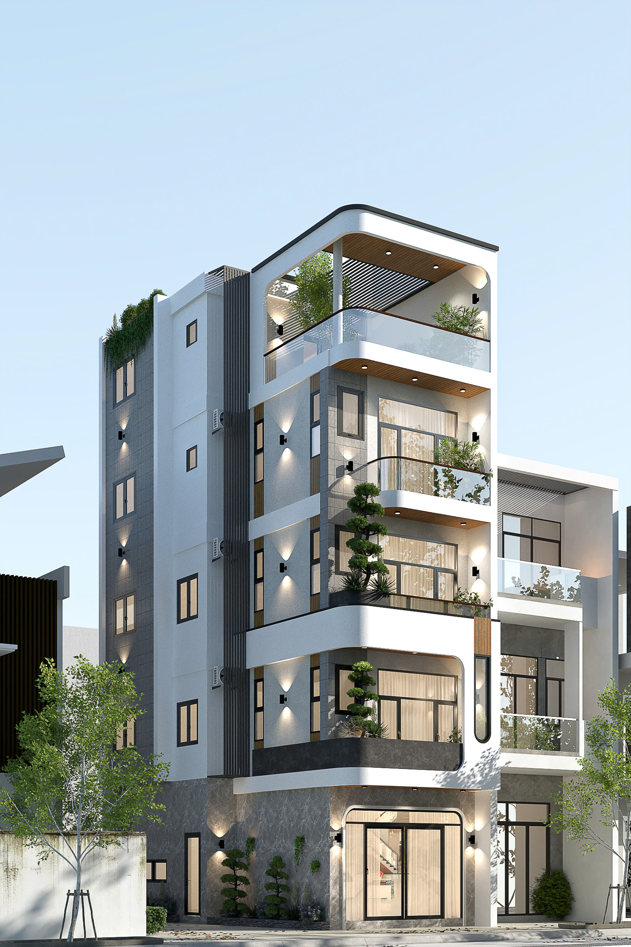 Nhà phố hiện đại 4 tầng với thiết kế hai mặt tiền nổi bật